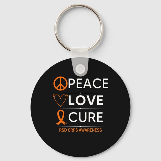 Rsd Crps Awareness Peace Love Cure Fighter Orange  Key Ring (Front)