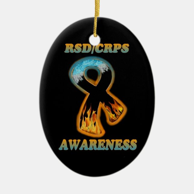 RSD/CRPS Awareness ribbon  (ice/fire) Ceramic Tree Decoration (Front)
