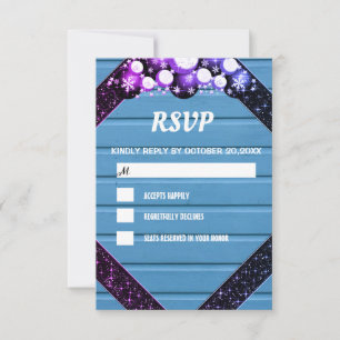 Rstic Blue Wood Purple Glitter Bright Bulb Light RSVP Card