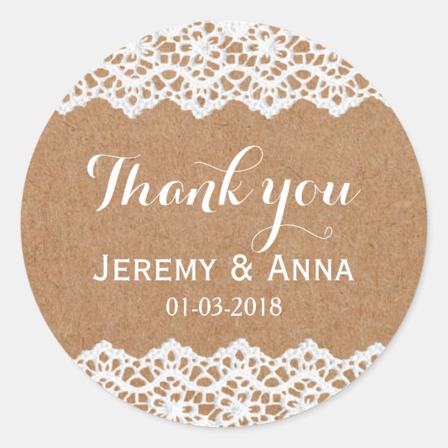 Rstic lace wedding sticker (Front)