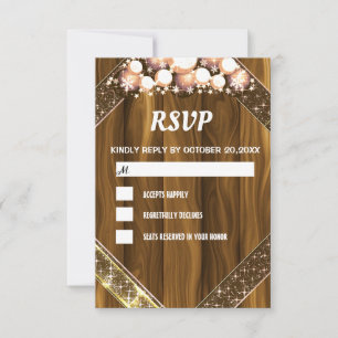 Rstic Wood Glitter Gold Bright Bulb Light RSVP Card