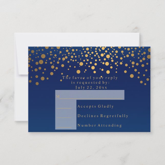 RSVP 2  Navy Blue & Confetti Gold Dot Wedding (Front)