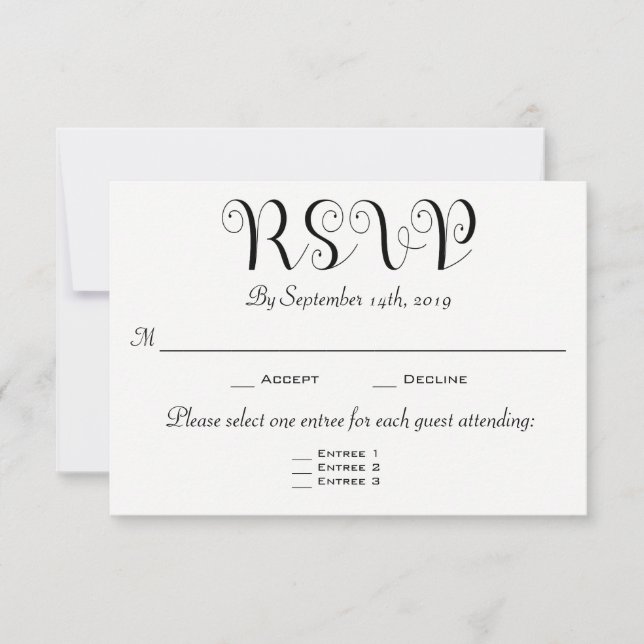 RSVP 3 Entree Choices Reception Card Invitation (Front)