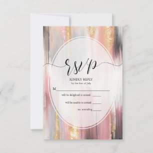 RSVP Abstract Brush Strokes Blush Gold Charcoal Card