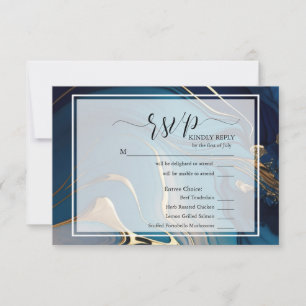 RSVP Abstract Liquid Gold Blue Marble Meal Choice  Card
