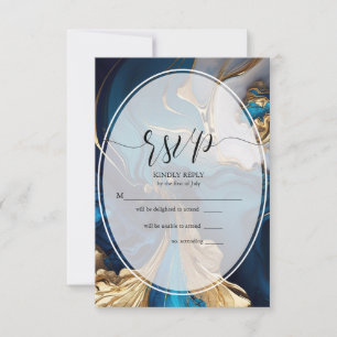 RSVP Abstract Liquid Gold on Blue Marble Card