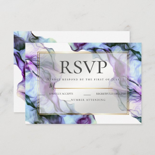 RSVP | Abstract Ultra Violet Indigo Teal Ink Invitation (Front/Back)