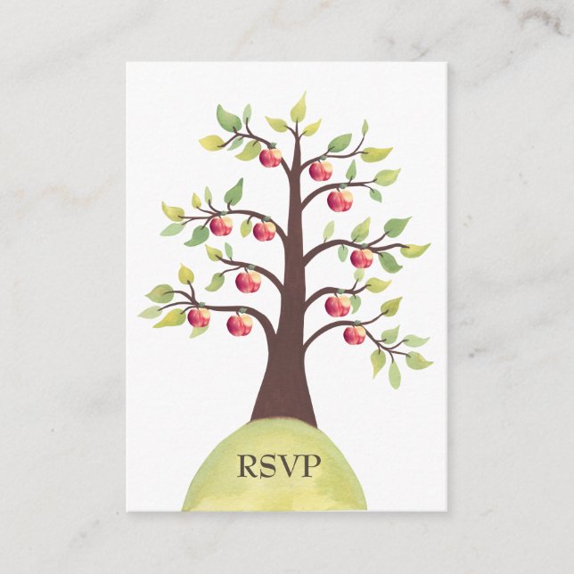 RSVP Apple Tree Watercolor Eggshell Wedding Cards (Front)