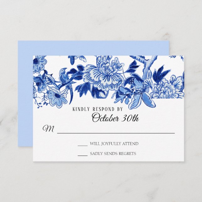 RSVP Asian Influence Light Blue Floral Chinoiserie Invitation (Front/Back)