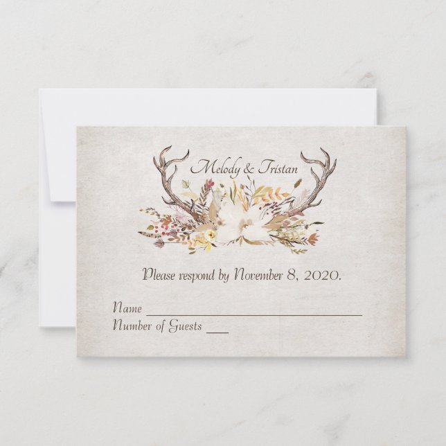 RSVP-autumn bouquet with deer antlers RSVP Card (Front)
