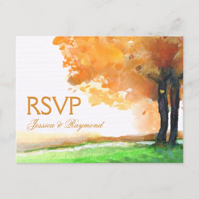 RSVP Autumn Orange Matching RSVP Wedding PostCard (Front)