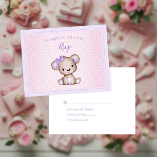 RSVP Baby Shower Cute Girl Purple Bear
