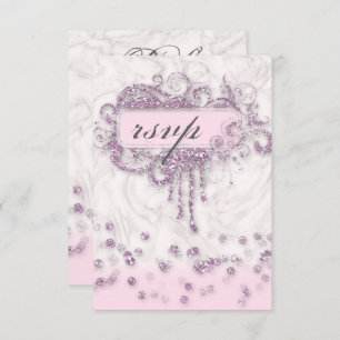 RSVP Baby Shower Girl Marble Pink Glitter Confetti Invitation