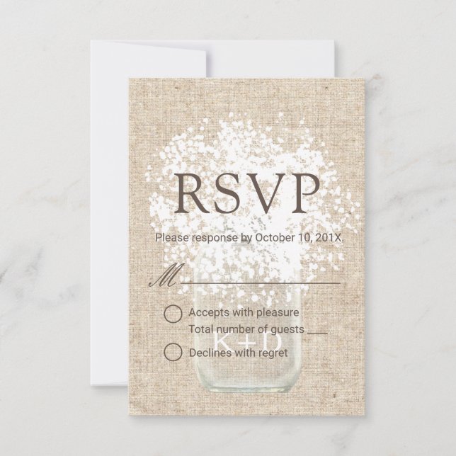 RSVP | Baby's Breath Mason Jar Rustic Wedding (Front)