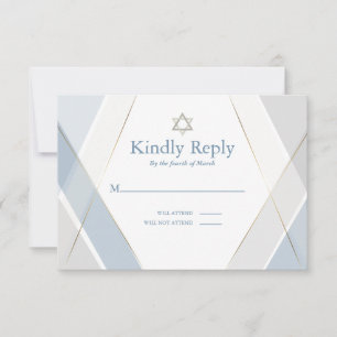 RSVP Bar Mitzvah  Modern Geometric Blue Grey Card