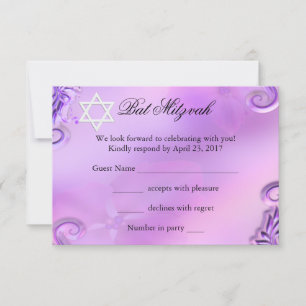 RSVP Bat Mitzvah Girl Pretty Purple Pink Floral Card