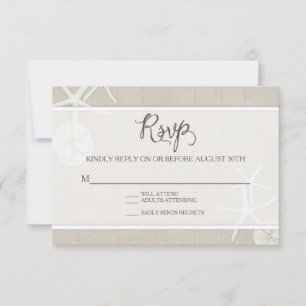 RSVP Beach Wedding Starfish Damask Wooden Simple Card
