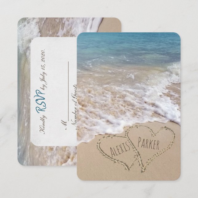 RSVP Beach Wedding with hearts Invitation (Front/Back)