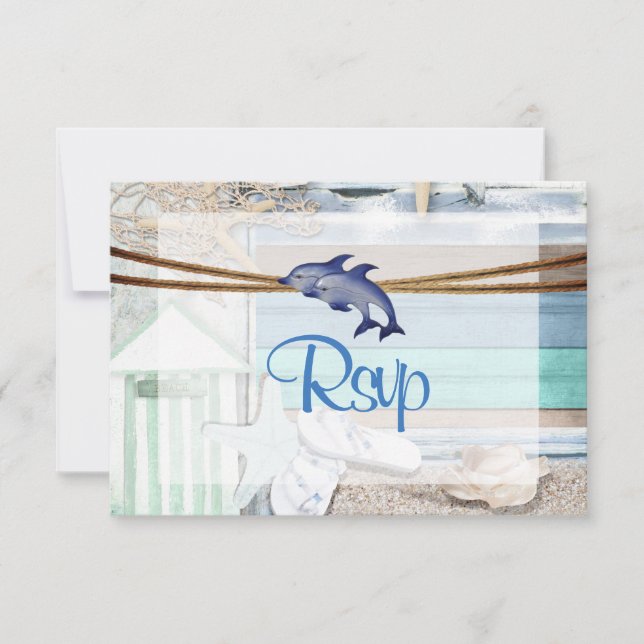 RSVP Beachfront Dolphin Wedding Card (Front)