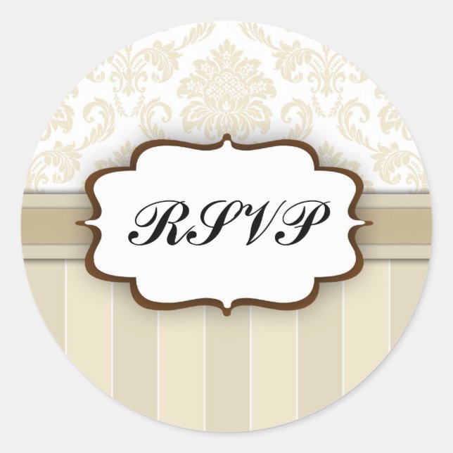 RSVP - Beige Damask Stripe Sticker (Front)