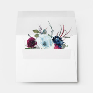 RSVP, Berry, Blue and Burgundy Floral, White Envelope
