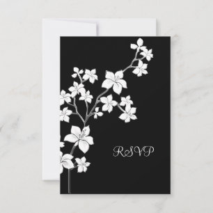 RSVP  Birthday Asian Black Floral White Invitation