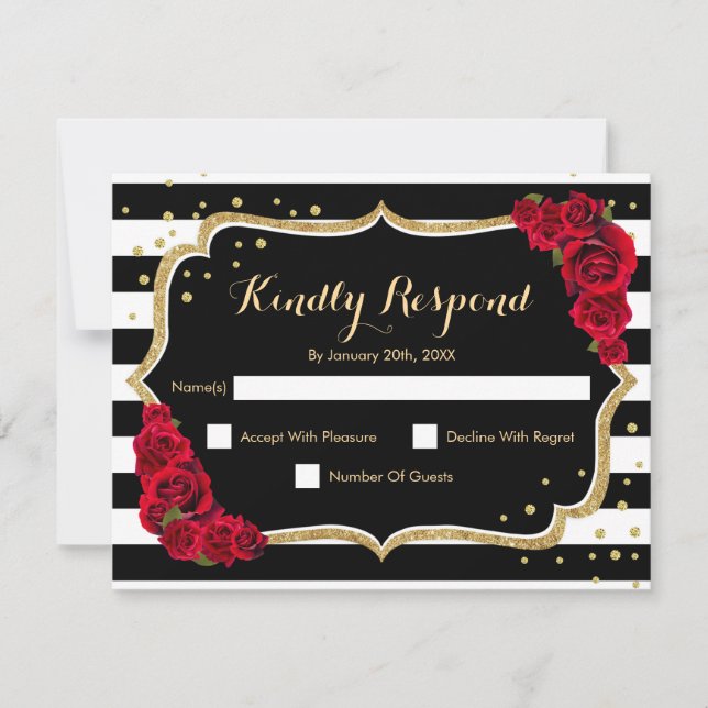 RSVP Birthday Party - Gold Black Red Card (Front)
