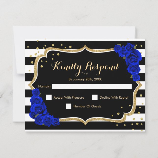 RSVP Birthday Party - Gold Black Royal Blue Card (Front)