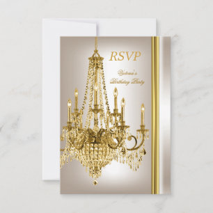 RSVP Birthday Party Gold White Cream Chandelier 2 Card