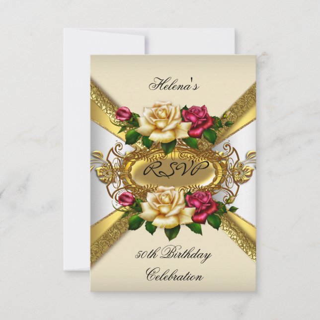 RSVP Birthday Party Roses Red Cream Gold 3 (Front)