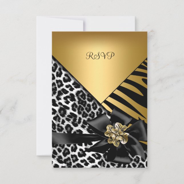 RSVP Birthday Party Zebra Leopard Gold Elegant Card (Front)
