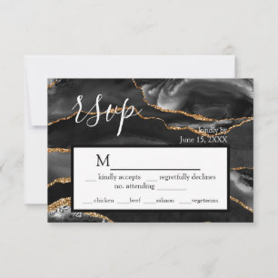 RSVP Black Agate Formal Gold Glitter Response Card