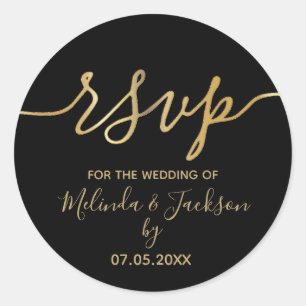 RSVP - Black and Gold Classic Round Sticker