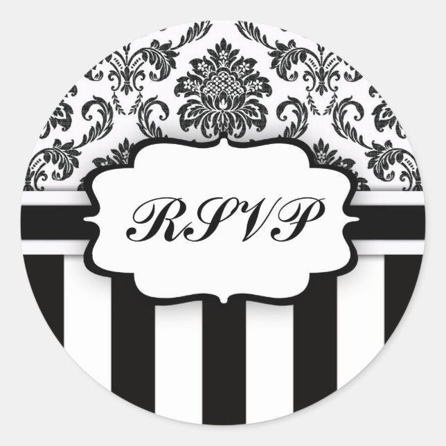 RSVP - Black and White Damask Stripe Sticker (Front)