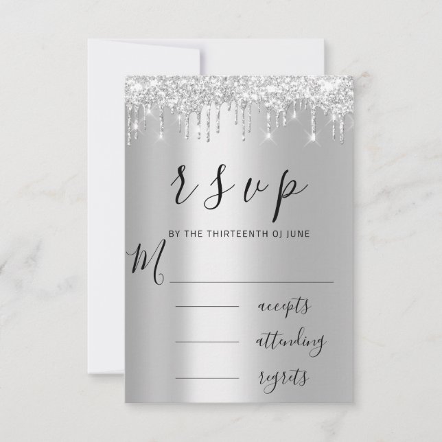 RSVP Black Grey Grey Silver Drips Wedding (Front)