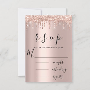 RSVP Black Rose Gold Drips Wedding Card
