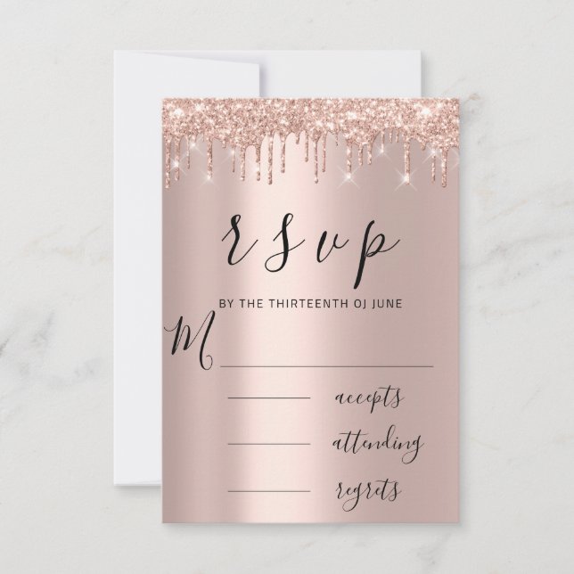 RSVP Black Rose Gold Drips Wedding Card (Front)