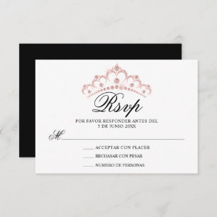 RSVP Black White Pink Spanish Quinceañera Quince