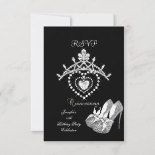 RSVP Black White Quinceanera Party Shoes Tiara Card