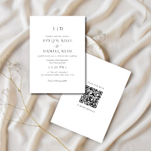 RSVP Black & White Wedding Invitation With QR Code