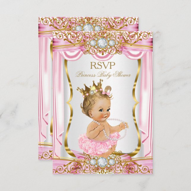 RSVP Blonde Girl Princess Baby Shower Pink Silk Invitation (Front/Back)