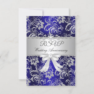 RSVP Blue Floral Bow 25th Wedding Anniversary  Card