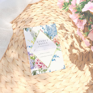 RSVP   Blue & Purple Watercolor Blossom with Gold Card