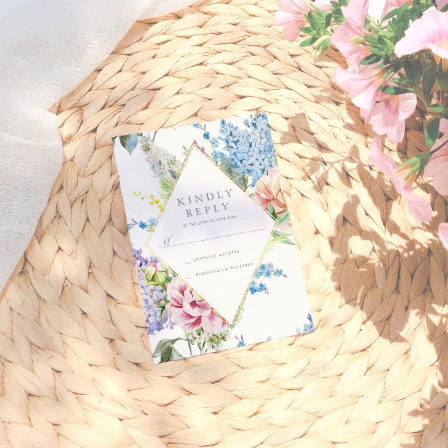 RSVP | Blue & Purple Watercolor Blossom with Gold Card (Creator Uploaded)