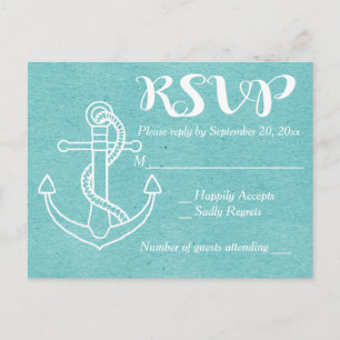 RSVP Blue Turquoise Ship Anchor Nautical Wedding Invitation Postcard