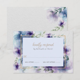 RSVP   Blue-Violet Translucent Watercolor Flowers  Card