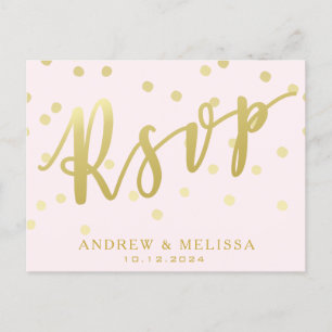 RSVP   Blush Pink & Faux Gold Script Invitation Postcard