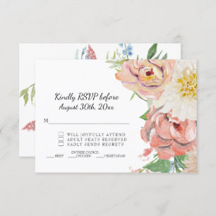 RSVP Blush Pink n White Watercolor Floral Wedding Invitation