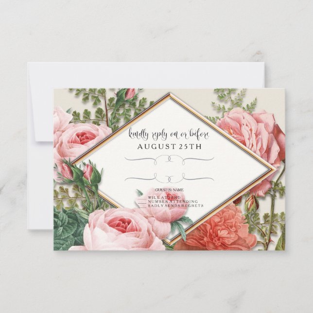 RSVP Blush Rose Gold Romantic Pretty Pink Flowers Card (Front)