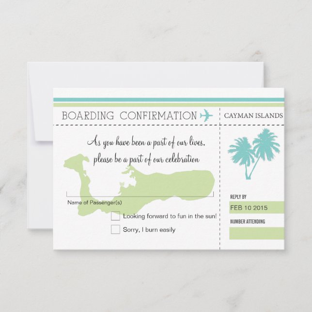 RSVP Boarding Pass to CAYMAN ISLANDS Card (Front)